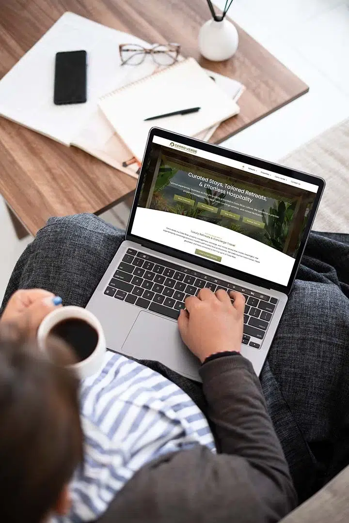 Drinking coffee and reviewing website design by Pacific Marketing Drinking coffee and viewing website design by Pacific